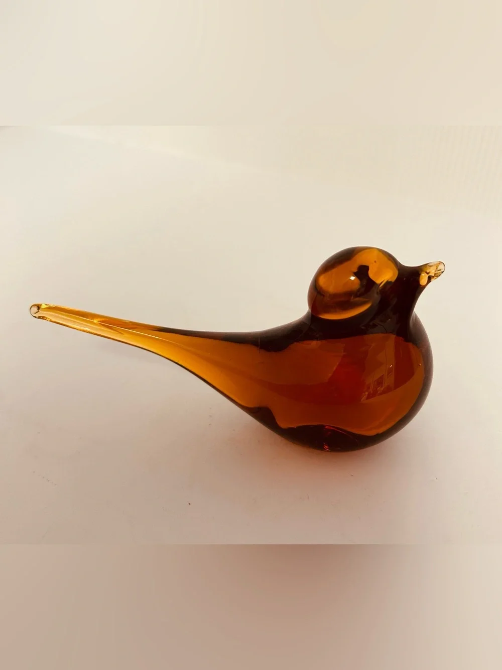 Vintage Pilgrim? Handblown Art Glass Long Tail Amber Bird Figurine Paperweight